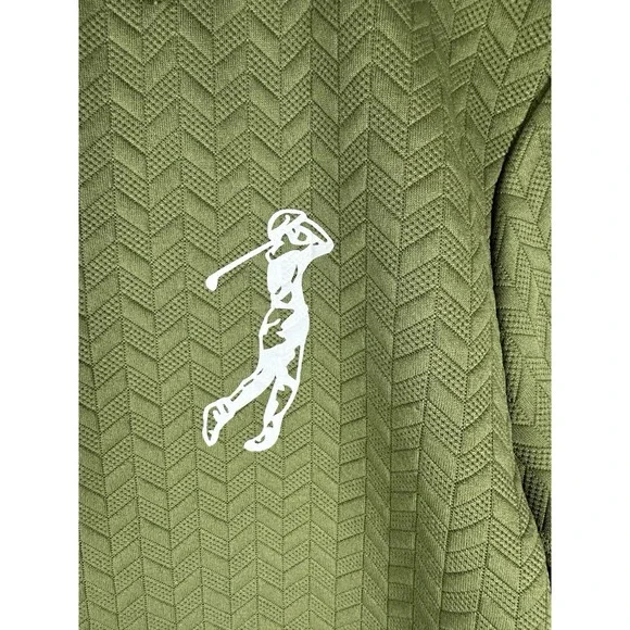 Mens Golf Polo Shirt Medium Green Textured Performance Stretch Casual - Picture 5 of 5